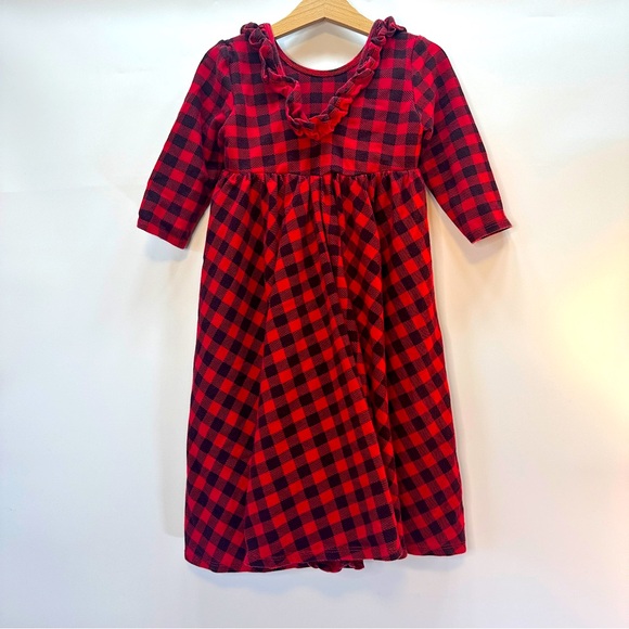 Remie Girl Buffalo Check Twirl Dress 3/4 Sleeve Ruffle Low Back Girls - Picture 2 of 6